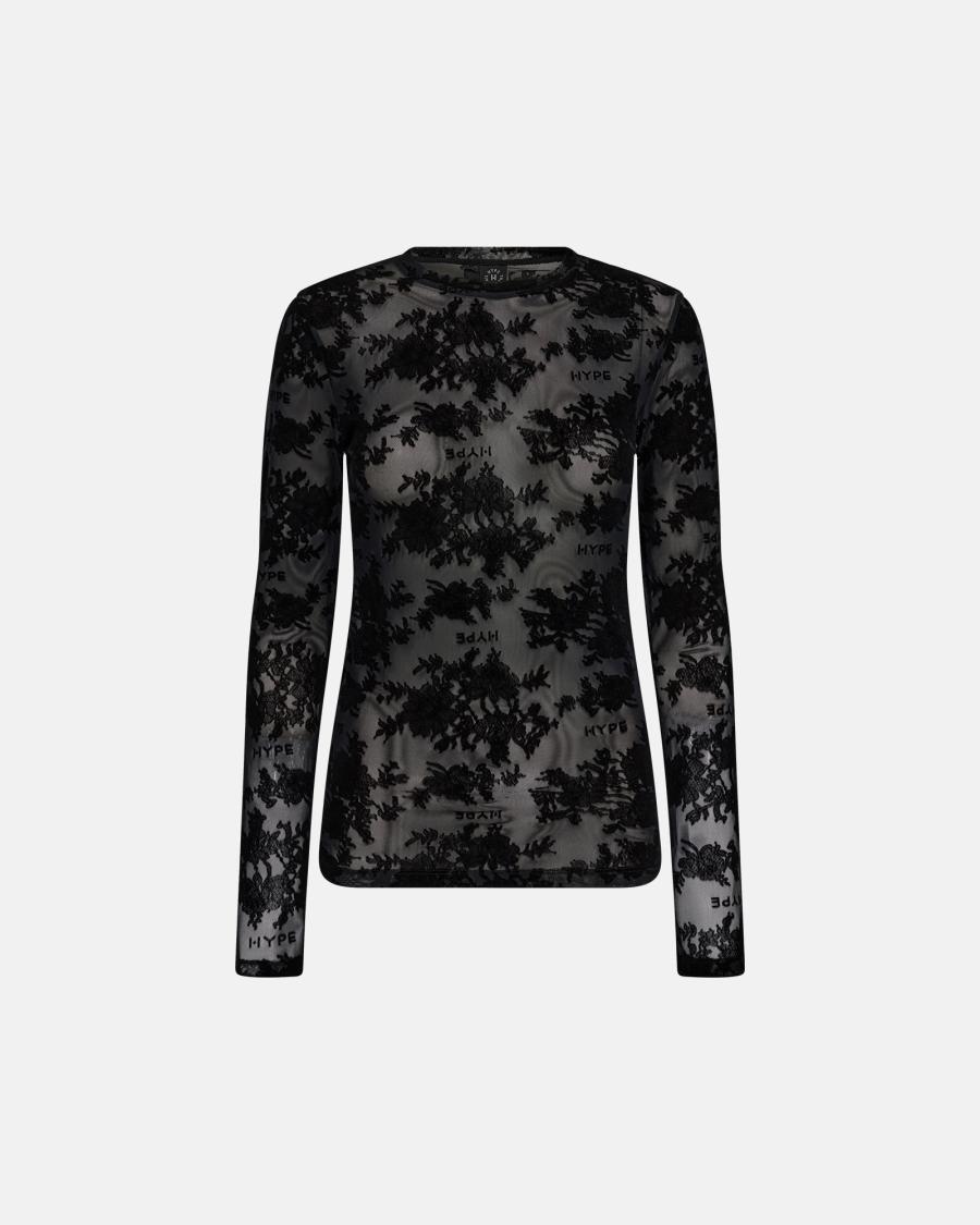 Logo Lace Blouse - Black -Hype the Detail