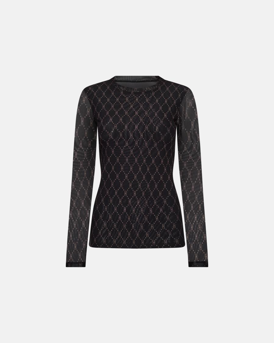 Logo Mesh Blouse - Black -Hype the Detail