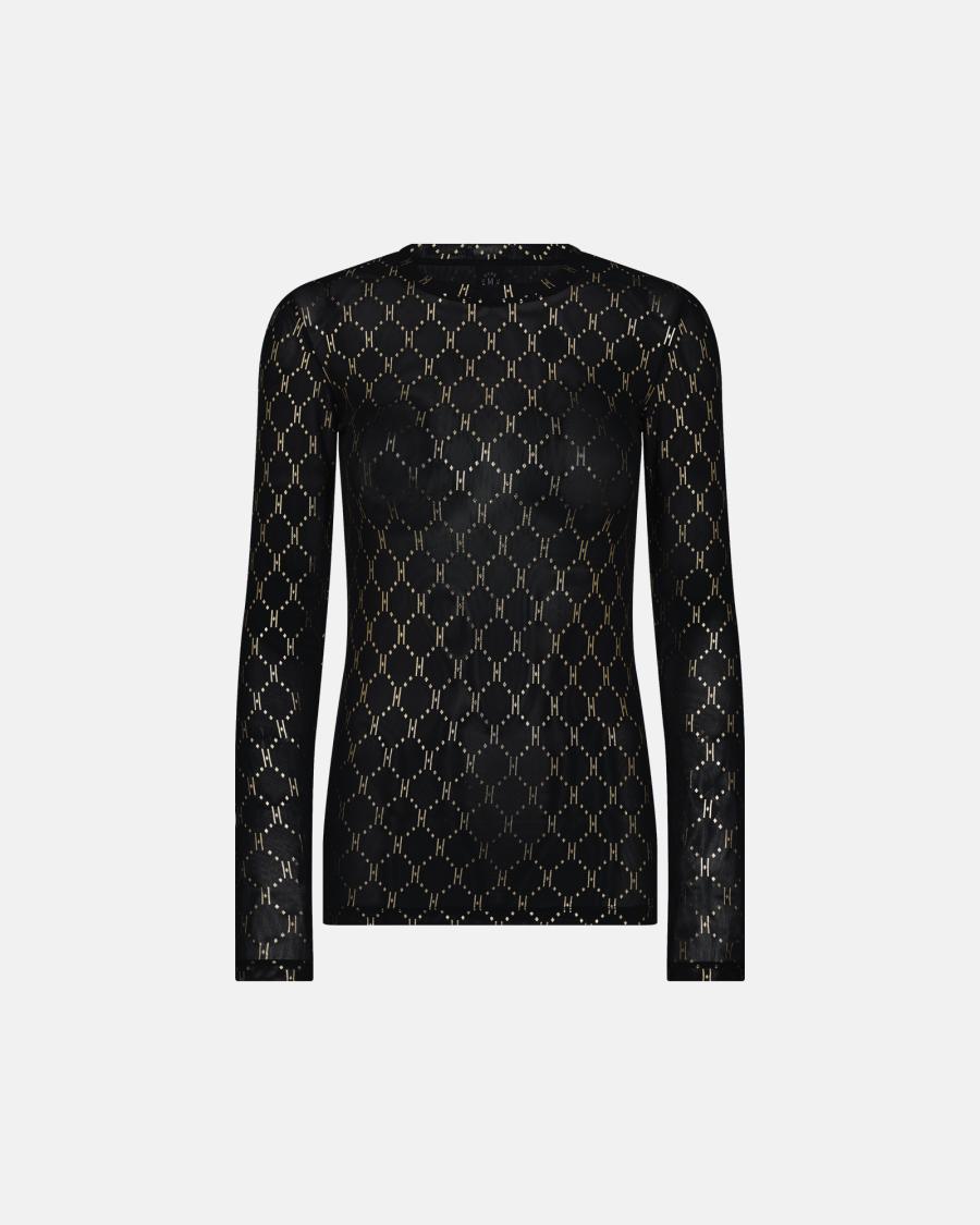 Logo Mesh Blouse - Black/Gold -Hype the Detail