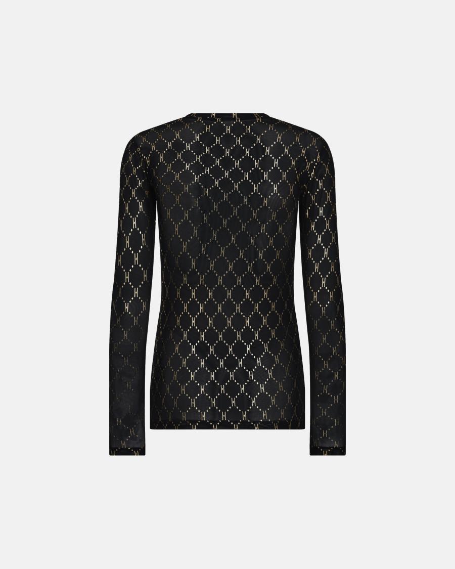 Logo Mesh Blouse - Black/Gold -Hype the Detail