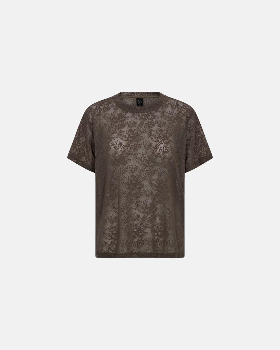 Lace Oversized T-Shirt - Brown -Hype the Detail