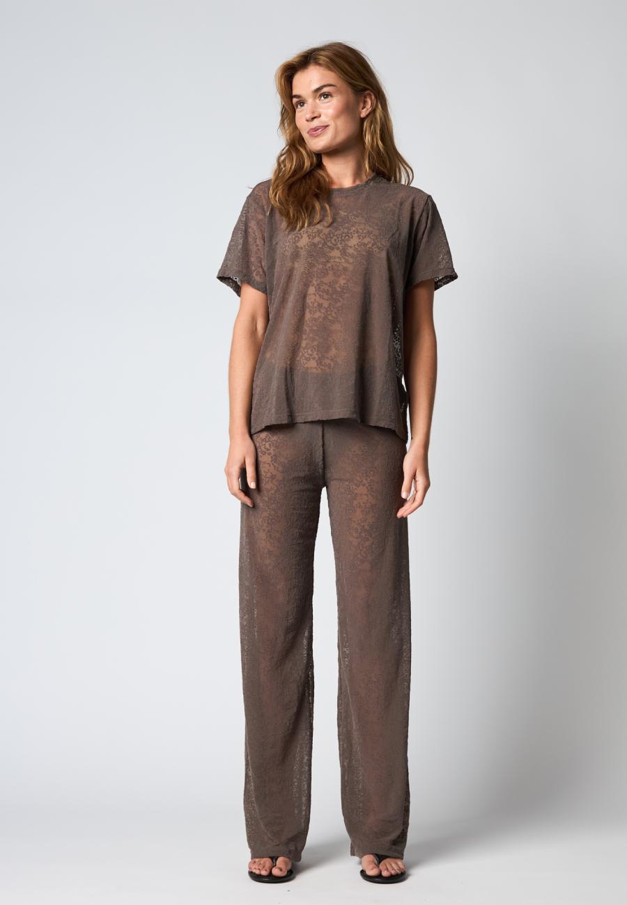 Lace Oversized T-Shirt - Brown -Hype the Detail
