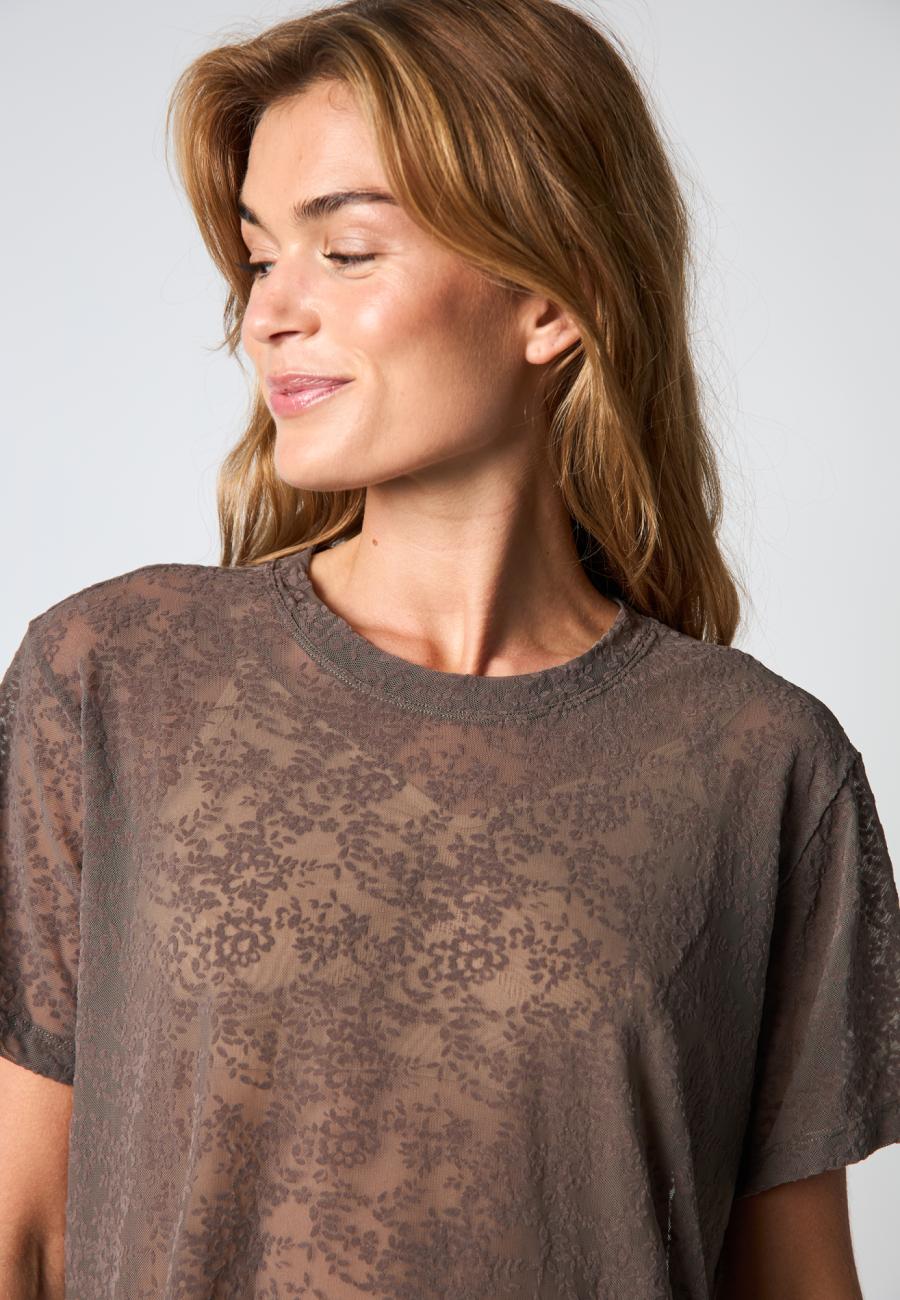 Lace Oversized T-Shirt - Brown -Hype the Detail