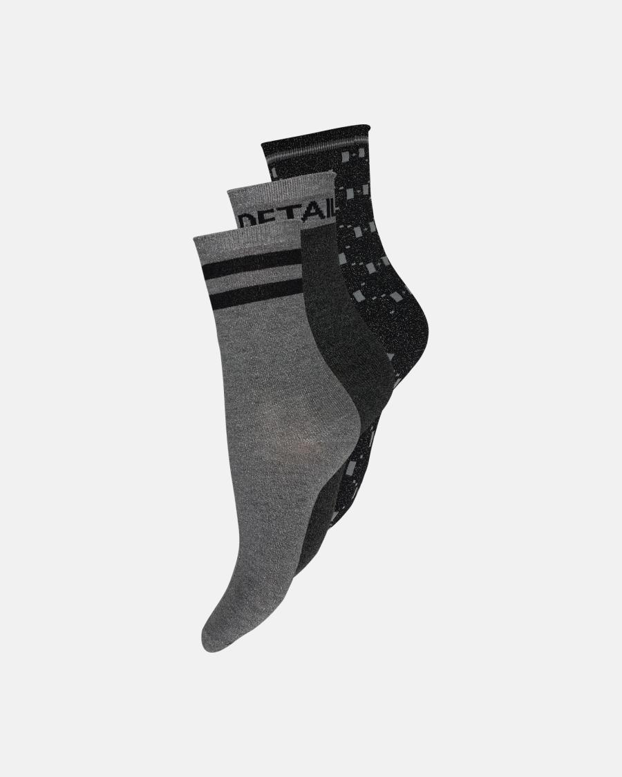Glitter Socks 3-Pack - Grey &amp; Black -Hype the Detail