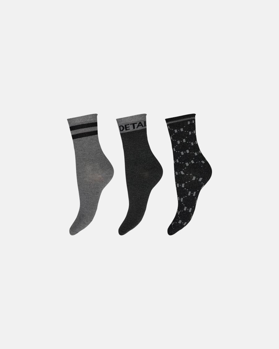 Glitter Socks 3-Pack - Grey &amp; Black -Hype the Detail