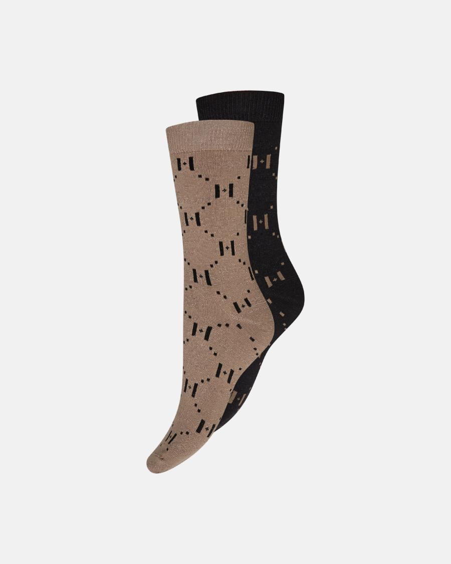 Socks 2-Pack - Beige &amp; Black -Hype the Detail