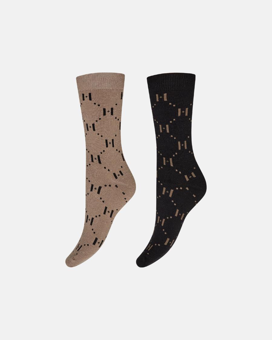 Socks 2-Pack - Beige &amp; Black -Hype the Detail