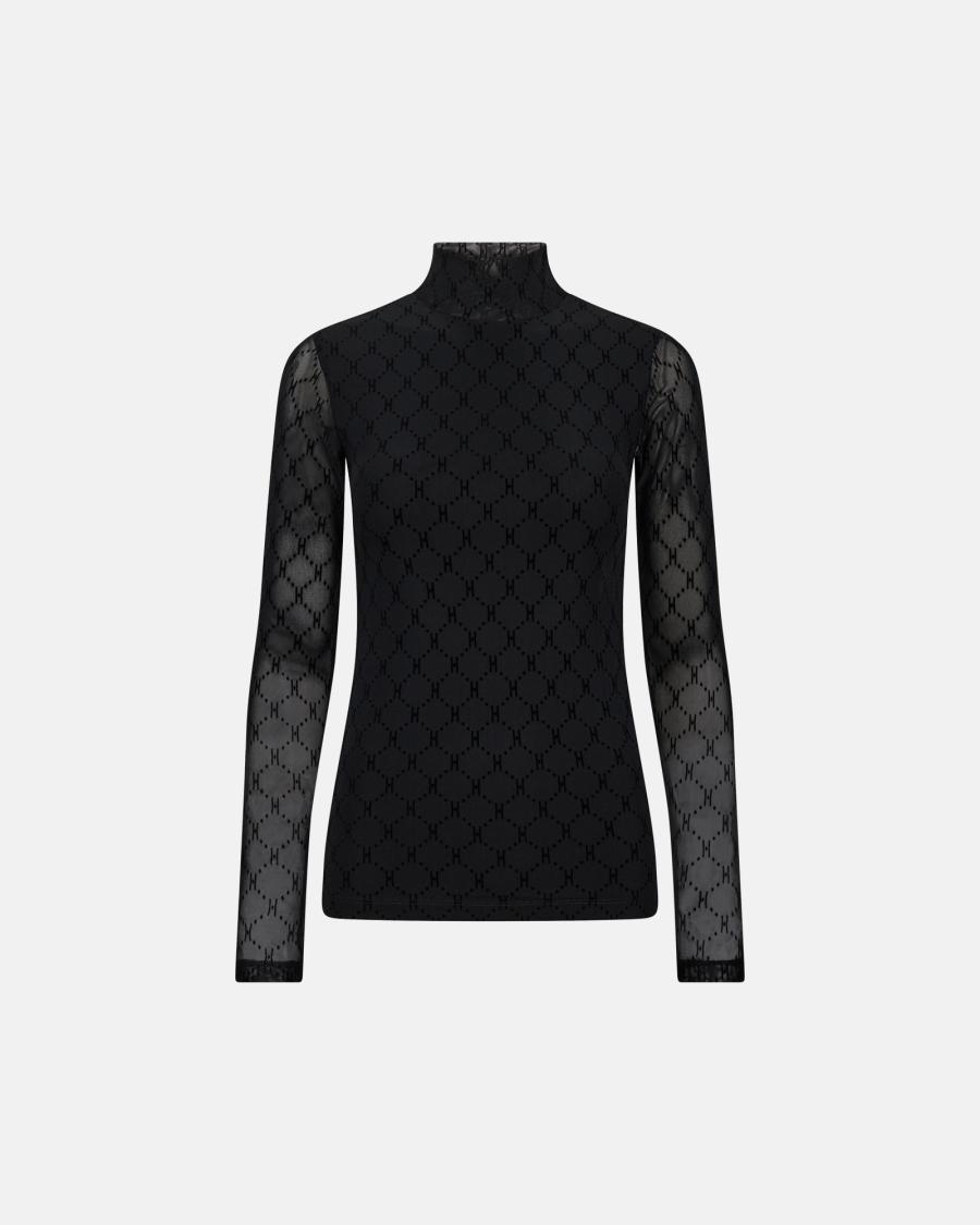 Logo Mesh Blouse - Black -Hype the Detail