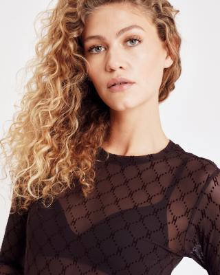 Logo Mesh Blouse - Brown