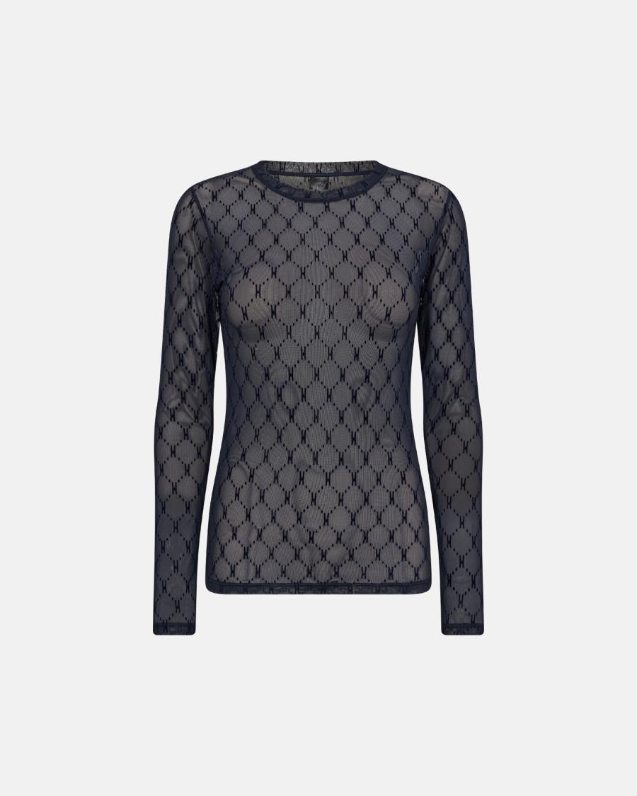 Logo Mesh Blouse - Navy -Hype the Detail