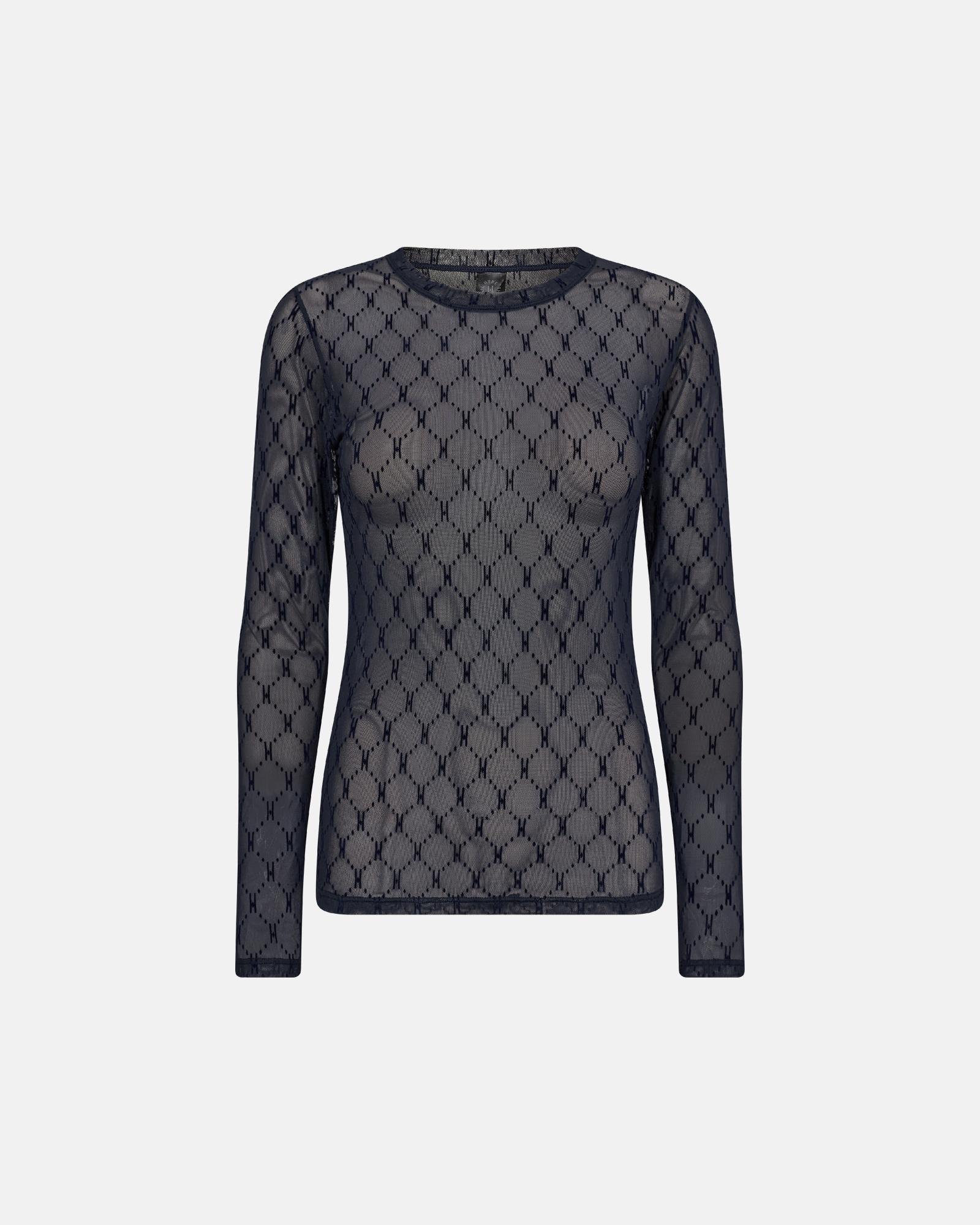 Logo Mesh Blouse - Navy