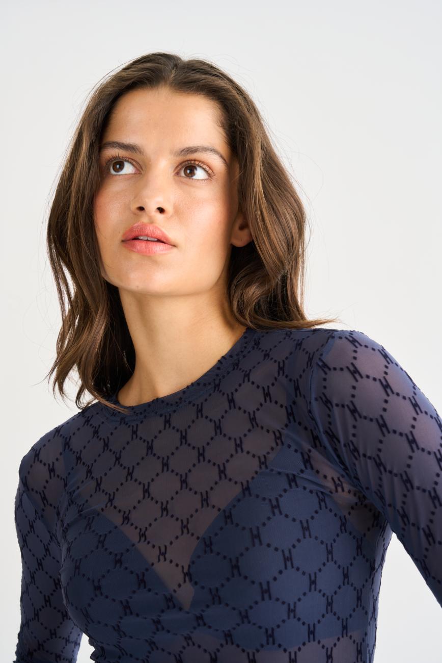 Logo Mesh Blouse - Navy -Hype the Detail